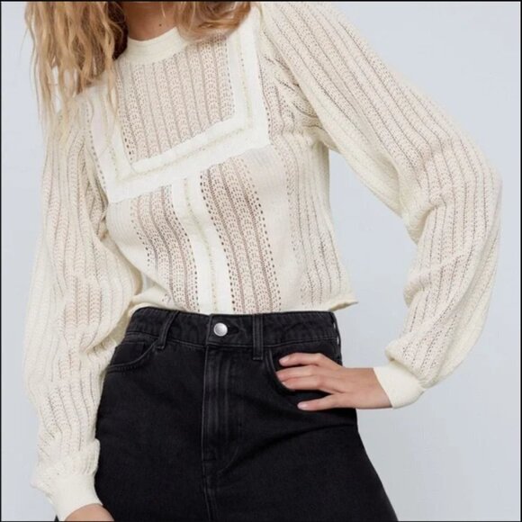 Zara Romantic Knit Top Blouse Lace Trim Bloggers' Favorite - Picture 3 of 14